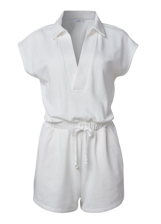 Back Cutout V-Neck Romper - Off White Product Image