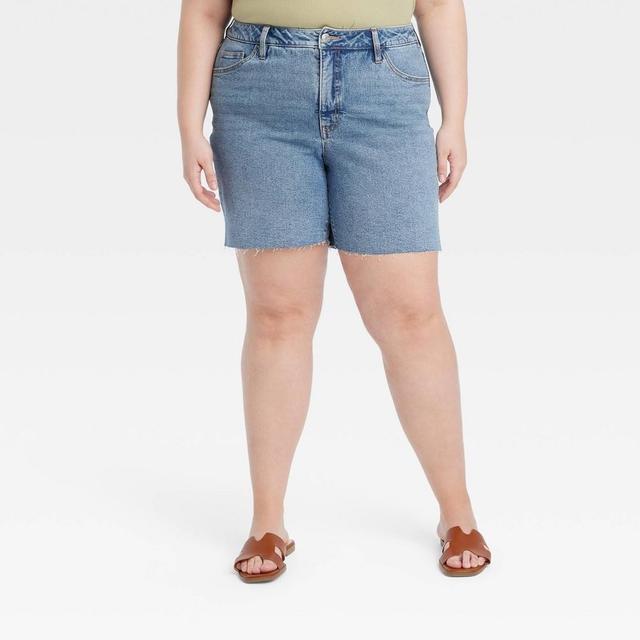 Womens High-Waisted Bermuda Jean Shorts - Ava & Viv Medium Wash 18 Product Image