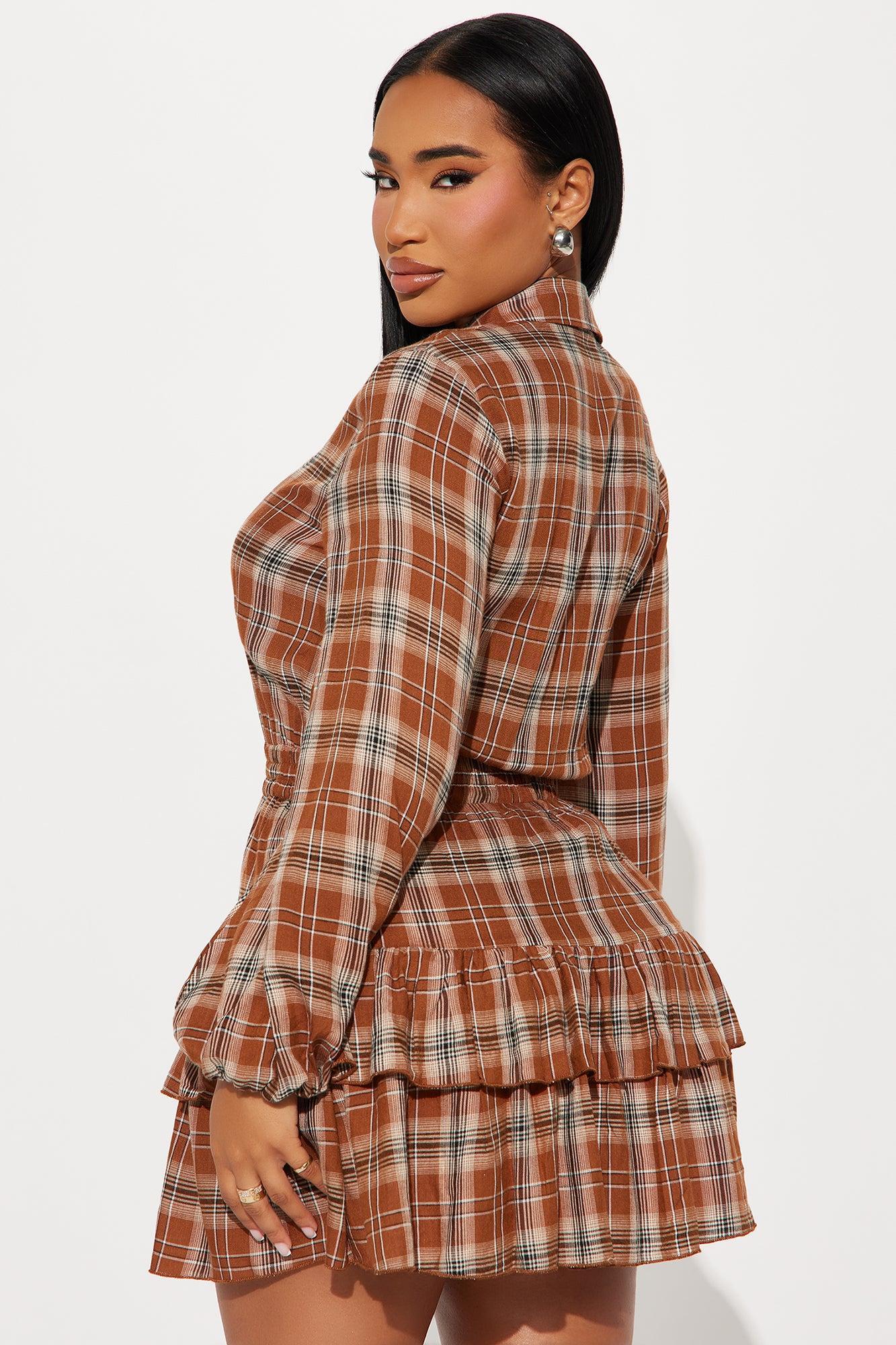 Country Sweetheart Plaid Shirt Mini Dress - Brown/combo Product Image