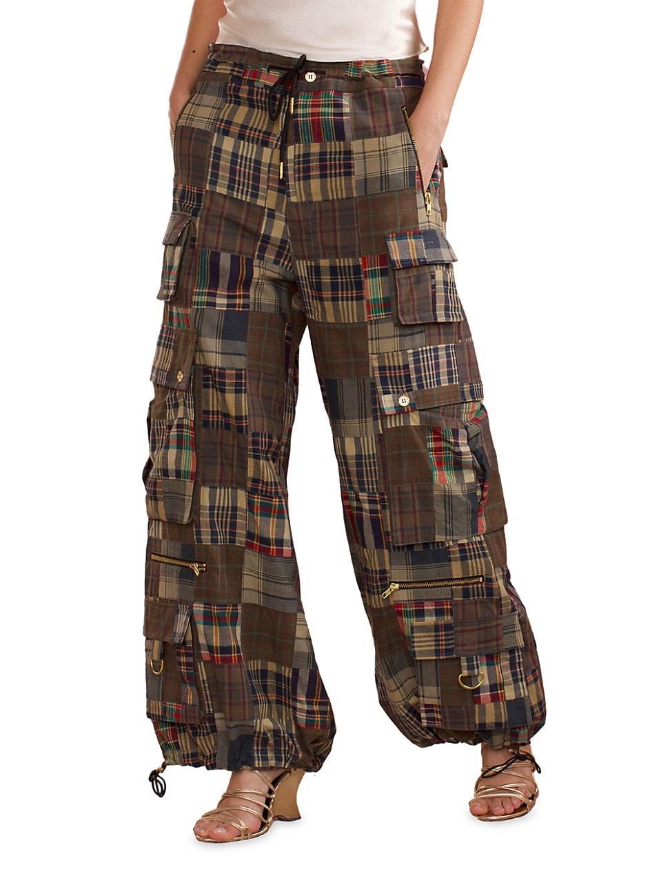 Womens Madras Patchwork Plaid Cargo Pants Product Image