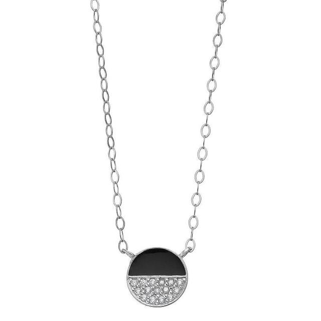 Aleure Precioso Sterling Silver Cubic Zirconia & Enamel Circle Necklace, Womens Sterling Black Product Image