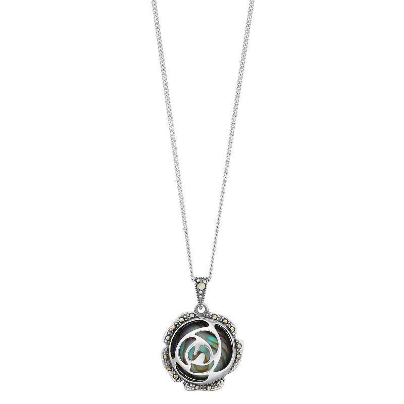 Tori Hill Sterling Silver Abalone & Marcasite Flower Pendant, Womens Product Image