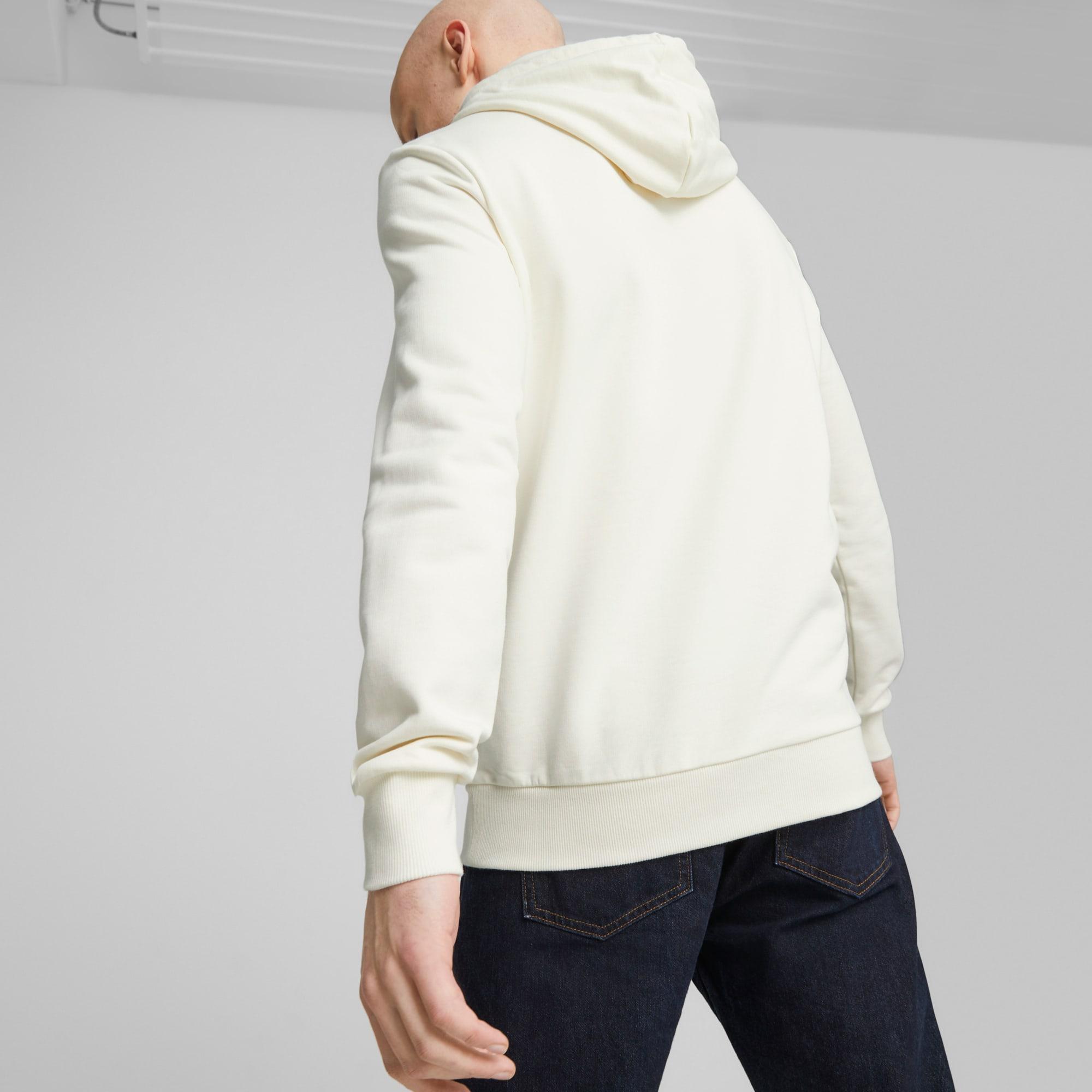 PUMA Classics Logo Hoodie Men in Warm White/Green Fog Product Image