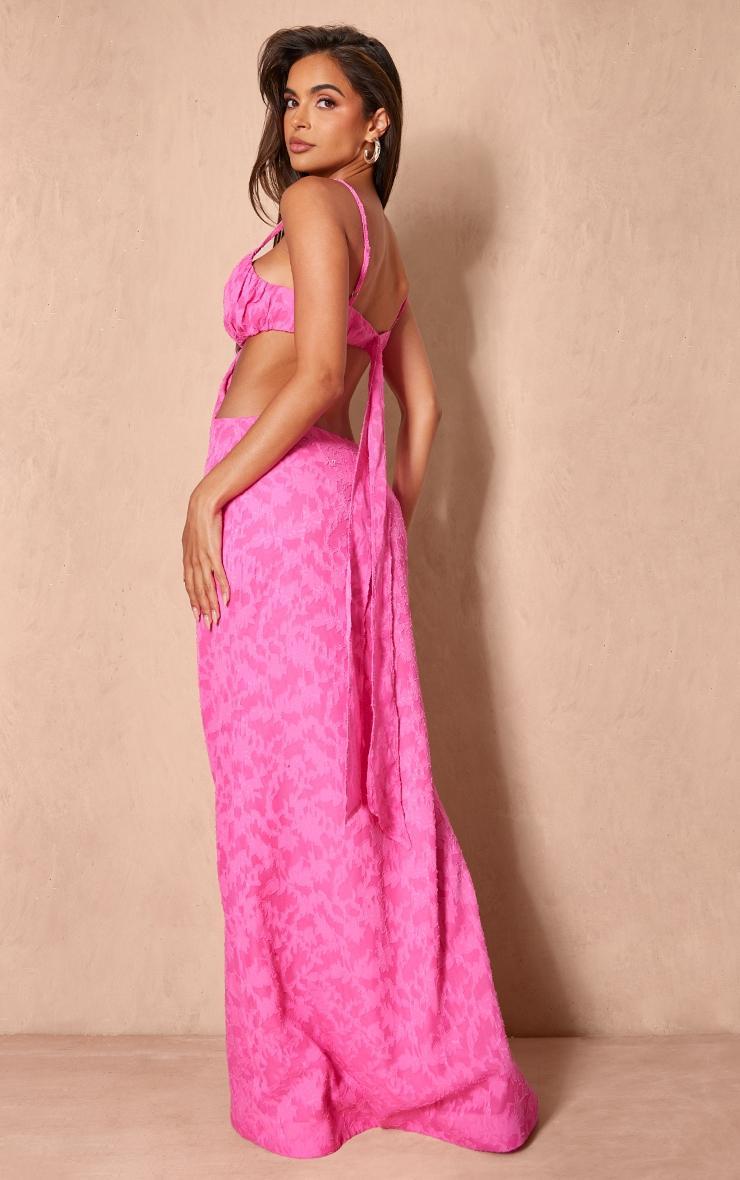 Hot Pink Jacquard Cut Out Maxi Dress Product Image