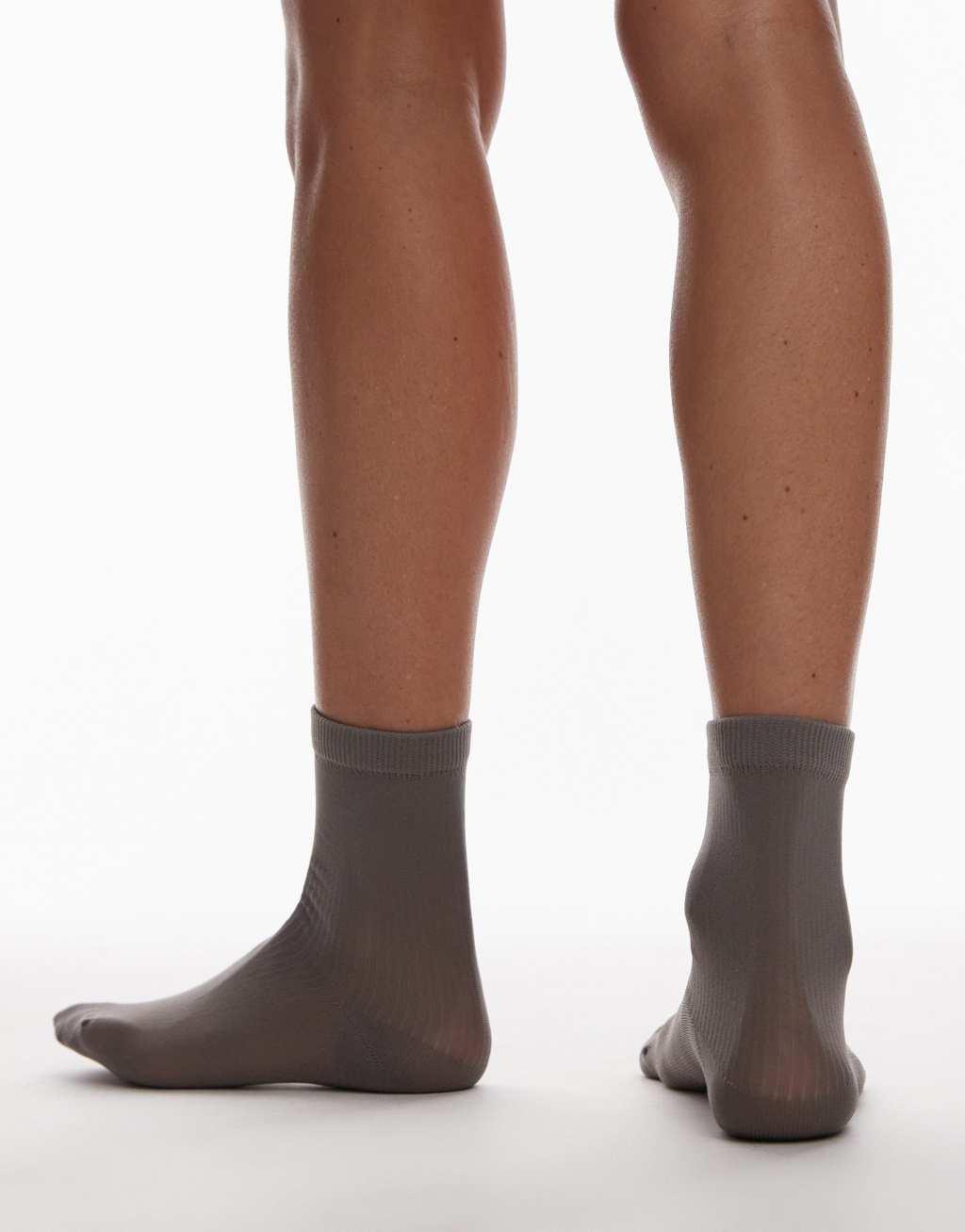 Topshop sheer ribbed socks in gray Product Image