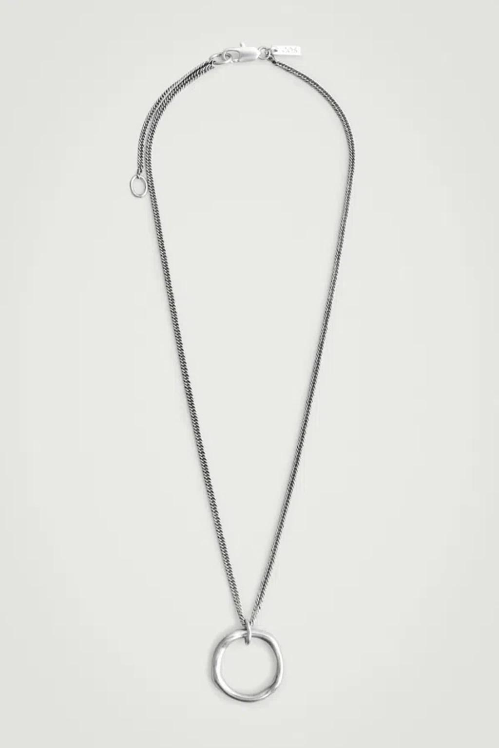 COS Hammered Circular-pendant Necklace In Silver Product Image