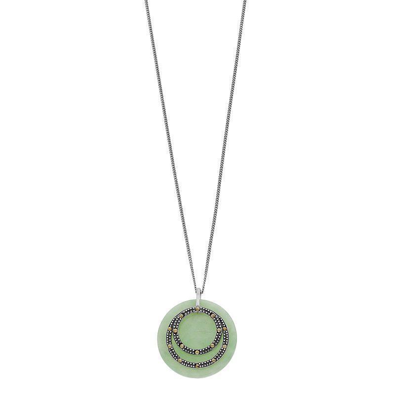 Tori Hill Marcasite & Jade Circle Pendant Necklace, Womens Silvertone Product Image