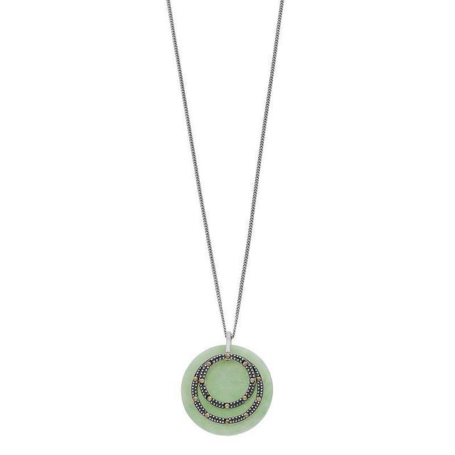 Tori Hill Marcasite & Jade Circle Pendant Necklace, Womens Silvertone Product Image