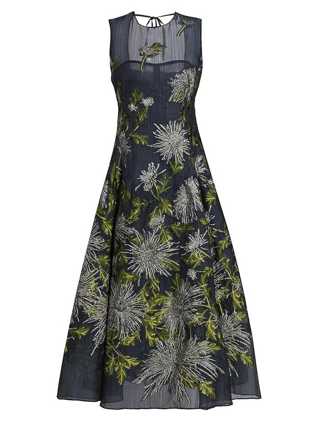 Womens Chrysanthemum Floral Embroidered Tea-Length Dress Product Image