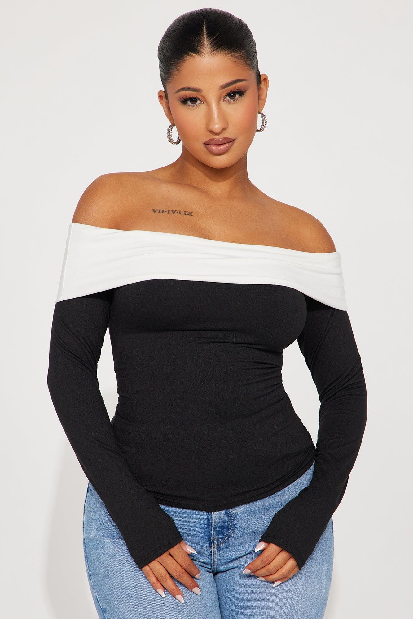 Miss Independent Off Shoulder Top - Black/White Product Image