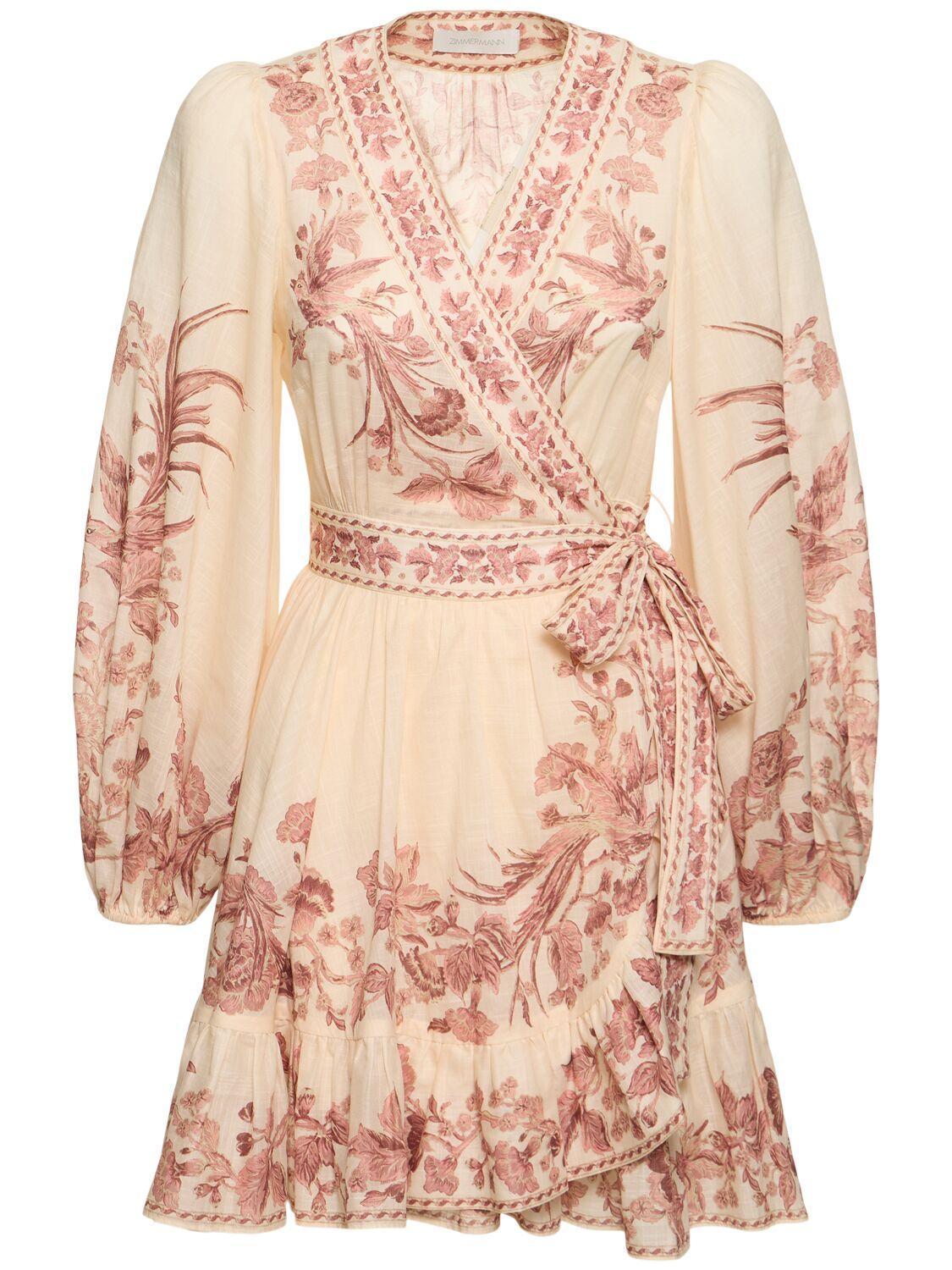 ZIMMERMANN Mini Dress In Cream Pink Bird Product Image