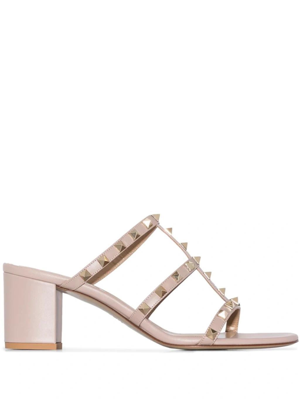 Rockstud 60mm Leather Mule Sandals In Pink Product Image