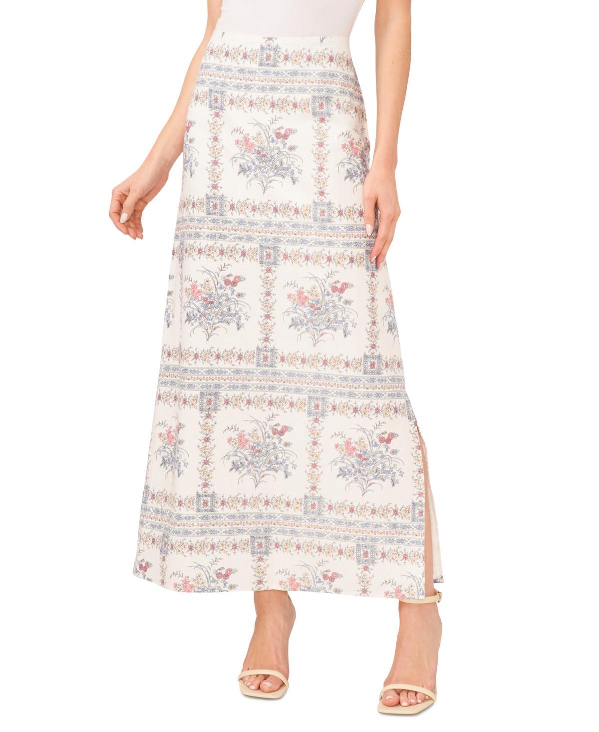 CeCe Floral A-Line Linen Blend Maxi Skirt Product Image