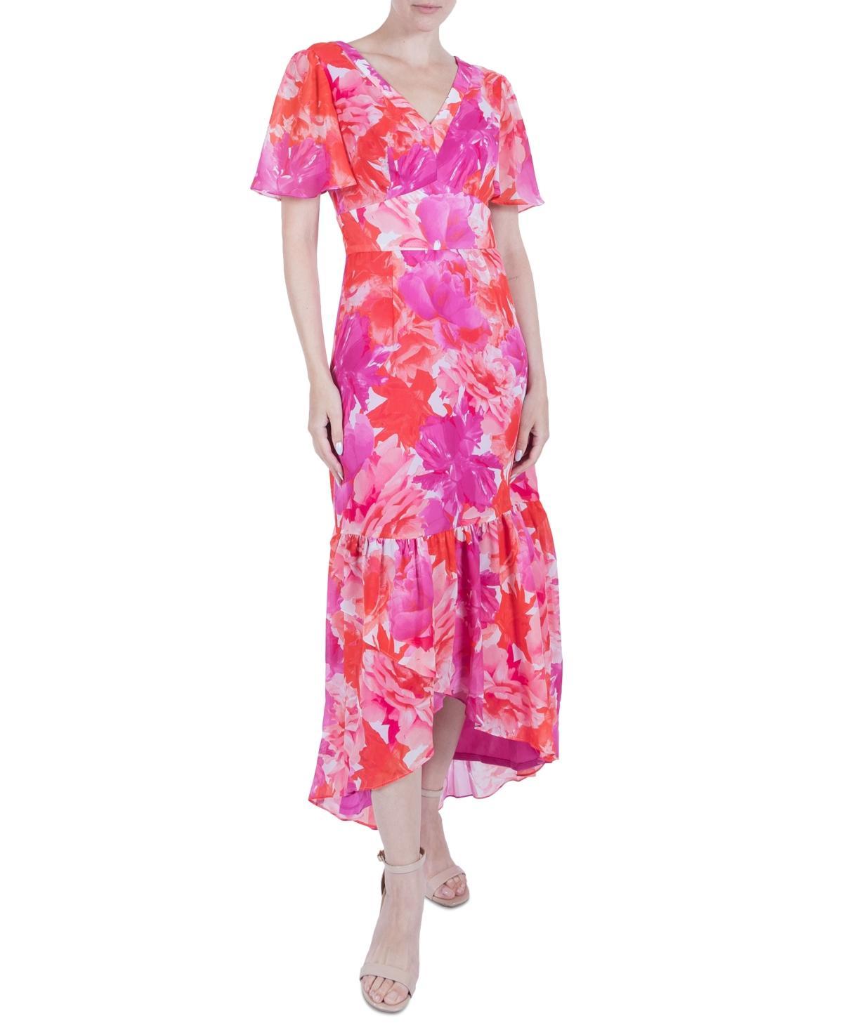 Women's Printed Flutter-Sleeve High-Low Maxi Dress Product Image