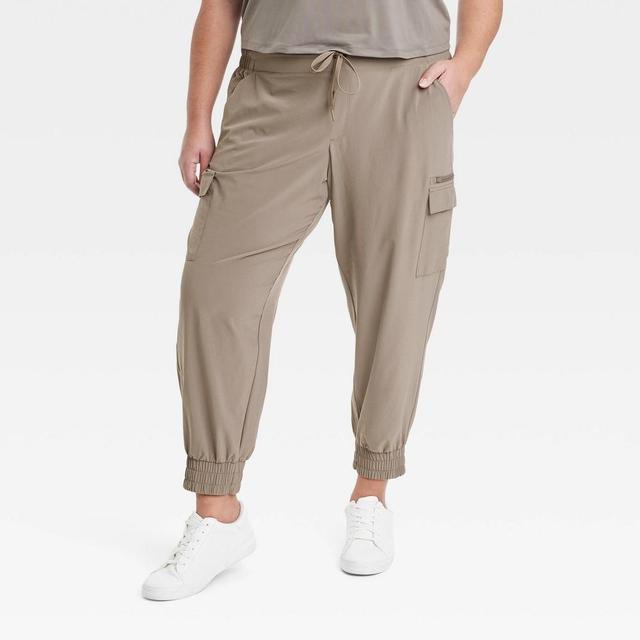 Womens Flex Woven Mid-Rise Cargo Joggers - All In Motion Taupe 2X Product Image