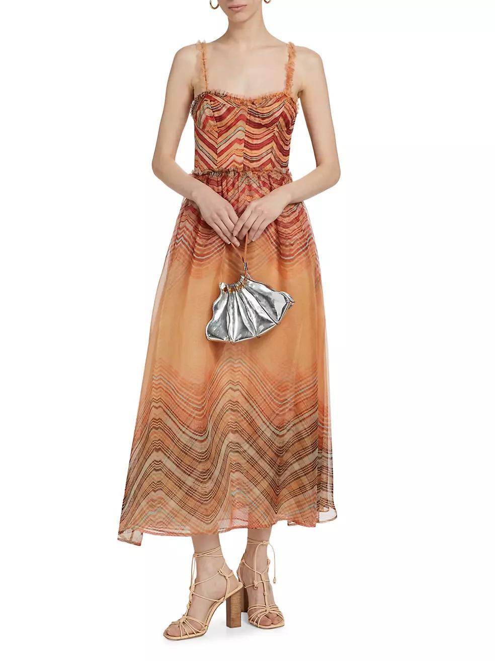 Gisele Striped Silk A-Line Midi-Dress Product Image