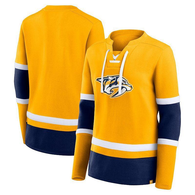 Womens Fanatics Branded Gold/Navy Nashville Predators Top Speed Lace-Up Pullover Sweatshirt Product Image