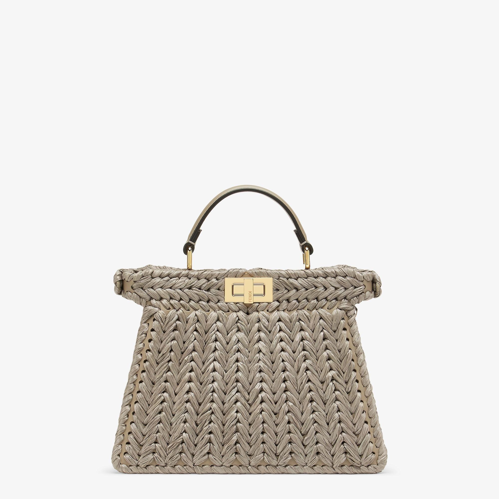 Peekaboo ISeeU SmallDove gray interlaced leather and raffia bag Product Image