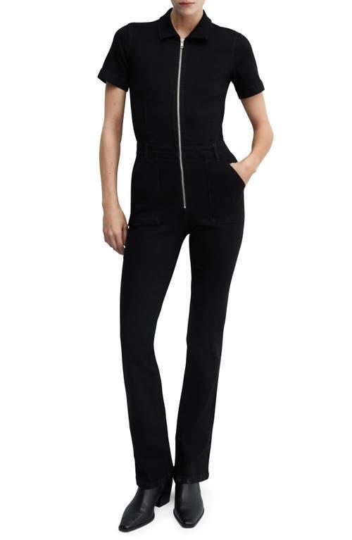 MANGO Straight Leg Zip-Up Denim Jumpsuit Product Image