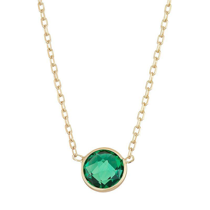 10k Gold Lab-Created Emerald Circle Pendant Necklace, Womens Green Product Image