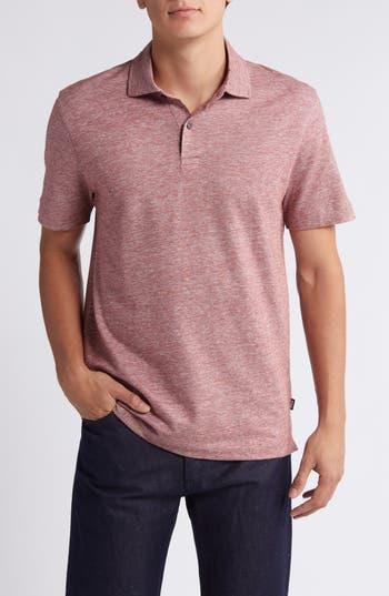 HUGO BOSS Boss Press Slub Linen Blend Piqué Polo In Dark Red Product Image