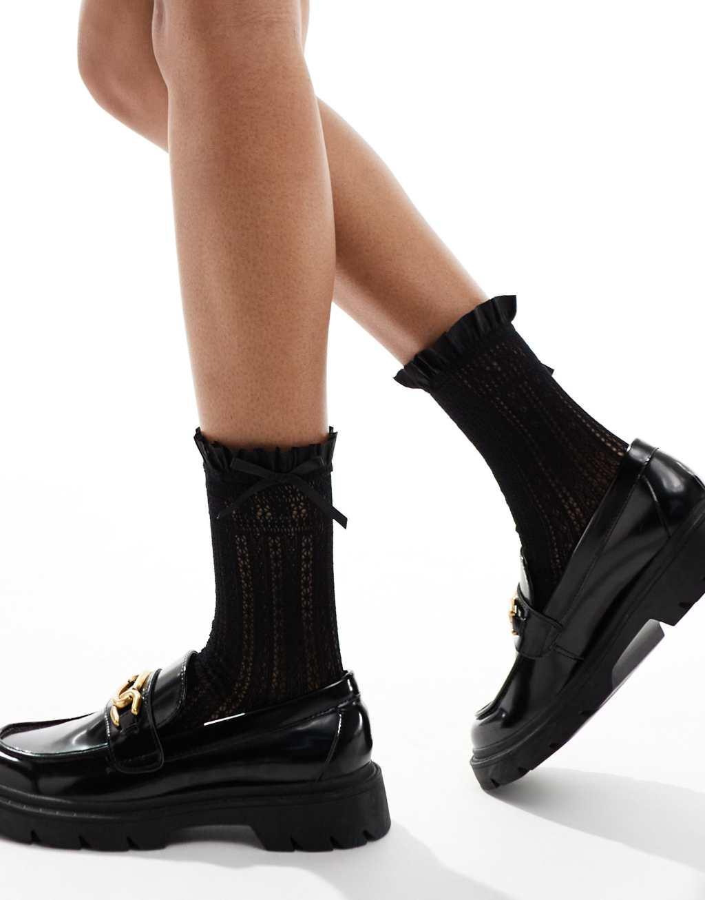 Glamorous bow pointelle socks in black  Product Image