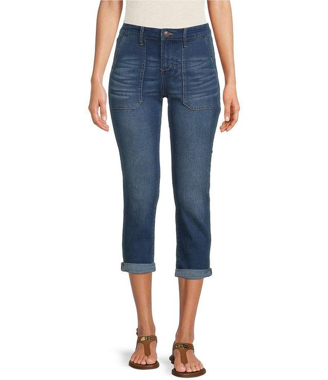 Code Bleu Weekend Utility Mid Rise Straight Leg Rolled Hem Denim Jeans Product Image