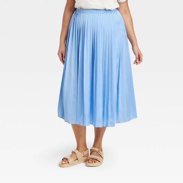 Womens Pleated A-Line Midi Skirt - A New Day Blue XXL Product Image