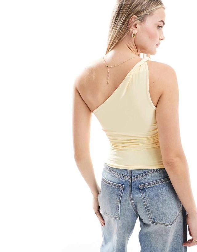 ASOS DESIGN slinky one shoulder asymmetric top in buttermilk Product Image