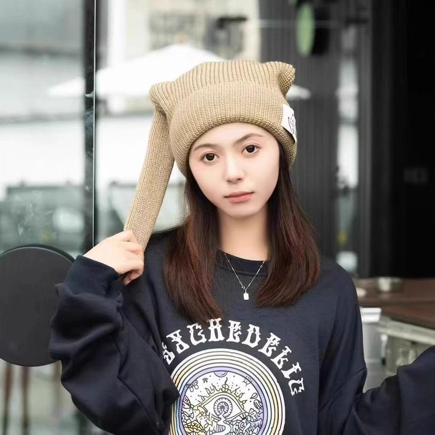 Rabbit Ear Applique Knit Beanie Product Image