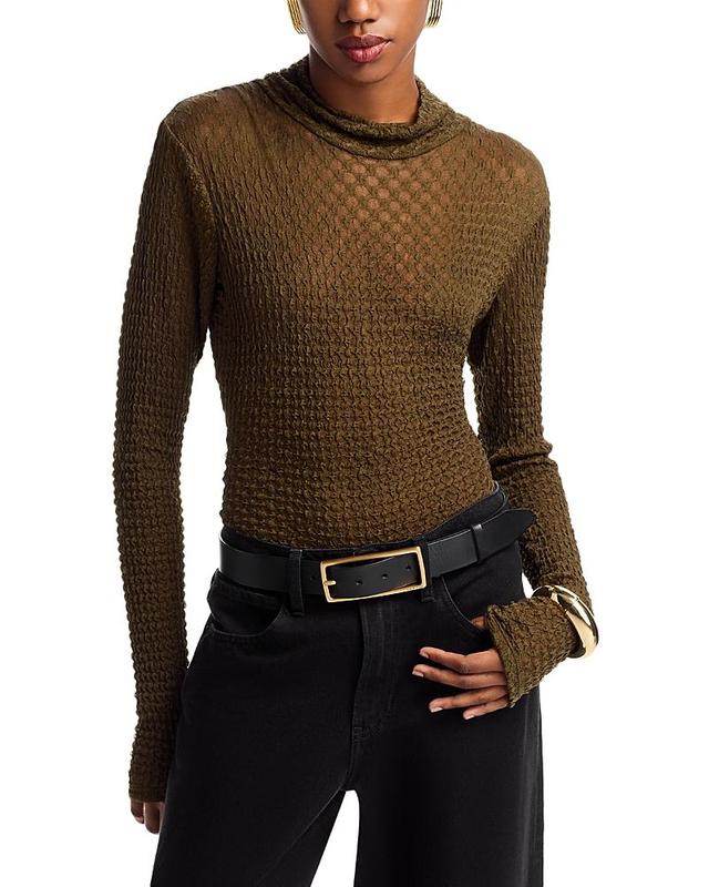 Womens Textured Mesh Mock-Turtleneck Top Product Image