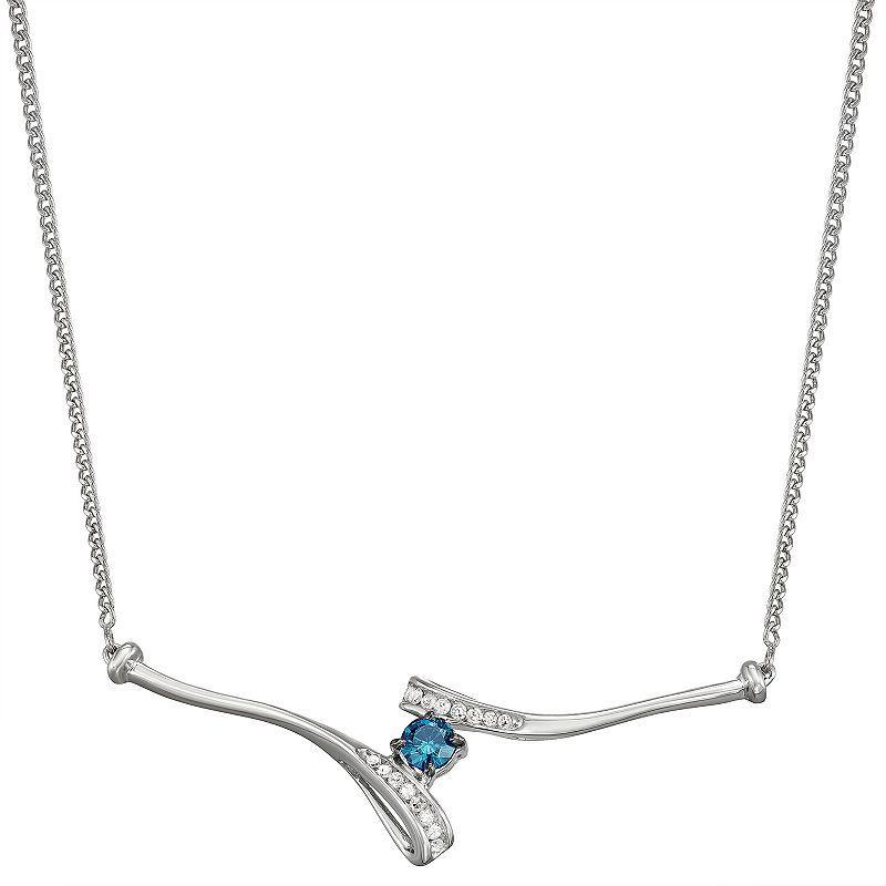 Sterling Silver 1/3 Carat T.W. Blue & White Diamond Bypass Necklace, Womens Silver Tone Product Image