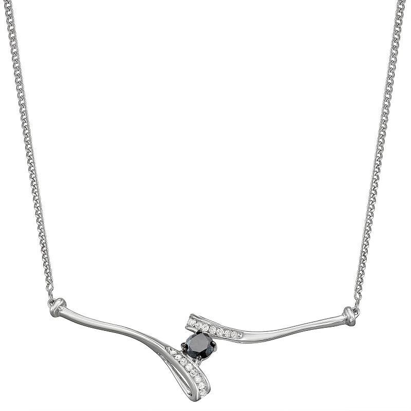 Sterling Silver 1/3 Carat T.W. Diamond & Sapphire Bypass Necklace, Womens Silver Tone Product Image