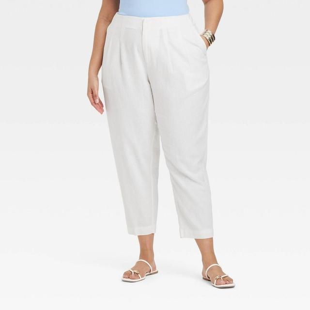 Womens High-Rise Linen Tapered Ankle Pants - A New Day White 18 Product Image