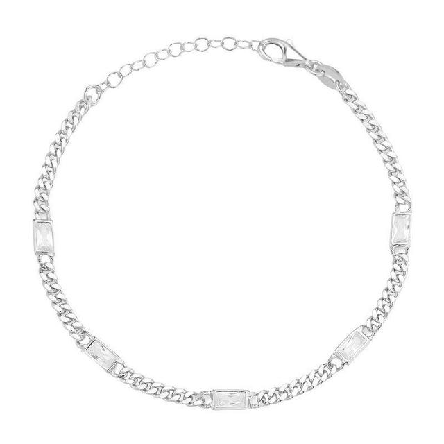 Sunkissed Sterling Cubic Zirconia Curb Chain Bracelet, Womens Silver Tone Product Image