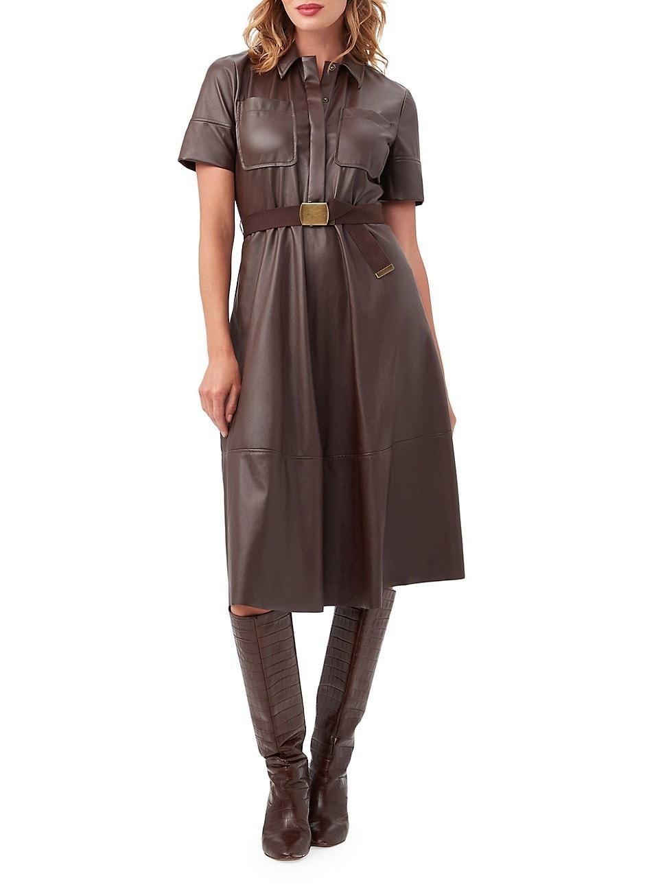 Womens Misola Faux-Leather Short-Sleeve Midi-Dress Product Image