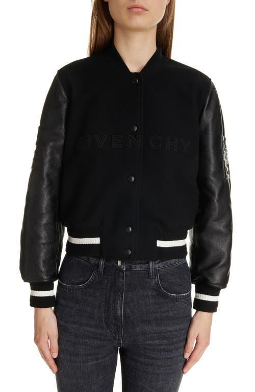 Womens Cropped Varsity Jacket In Wool And Leather Product Image