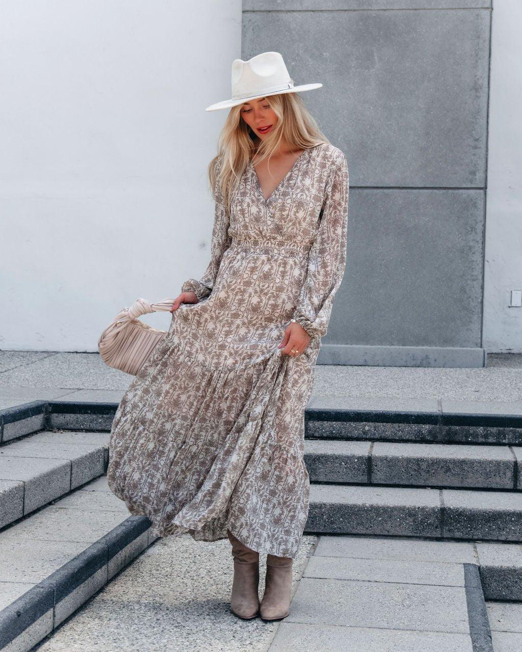 Cream Print Smocked Maxi Dress Product Image