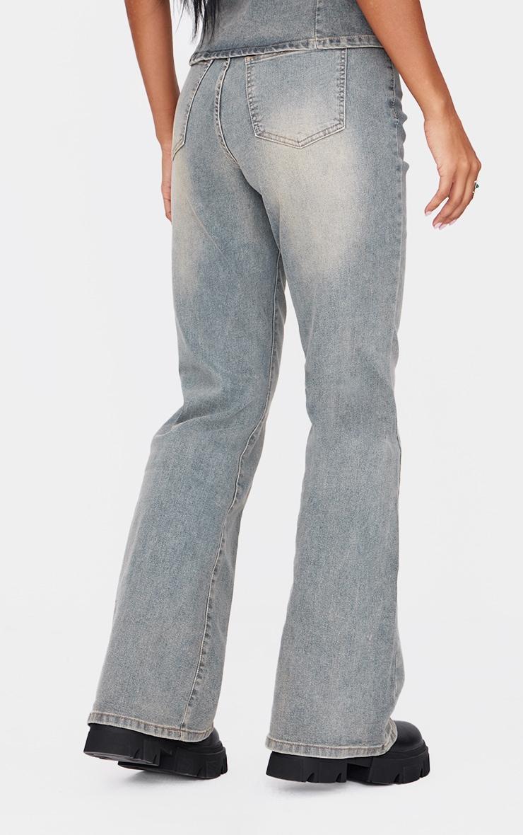 Vintage Washed Front Seam Studded Flared Jeans Product Image