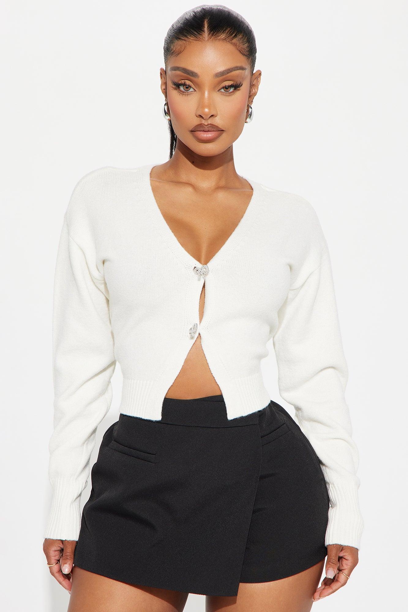 With A Bow Cropped Cardigan - Ivory Product Image