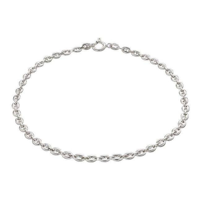 Sterling Silver Puffed Mariner Chain Anklet, Womens Silver Tone Product Image