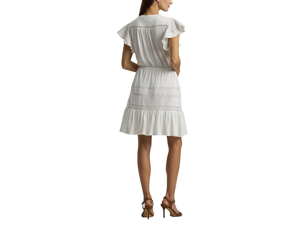 LAUREN Ralph Lauren Lace-Trim Jersey Flutter-Sleeve Dress Women's Dress Product Image