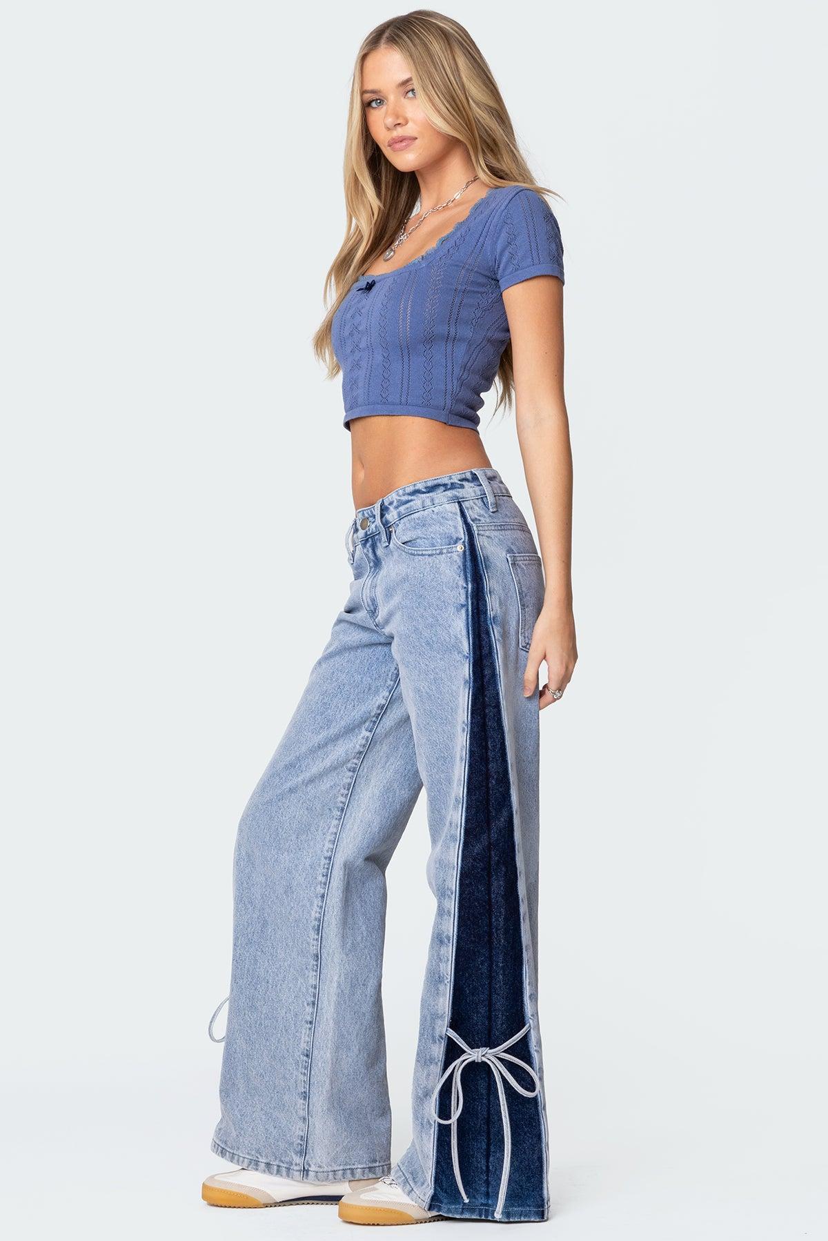 Contrast Split Washed Jeans Product Image