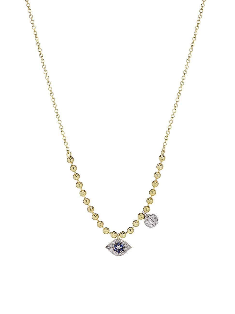 Womens Two-Tone 14K Gold, Diamond & Sapphire Evil Eye Pendant Ball Chain Necklace Product Image