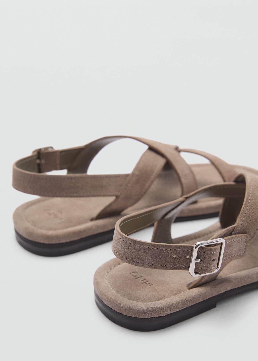 MANGO MAN - Suede leather sandals with crossed straps medium brownMen Product Image