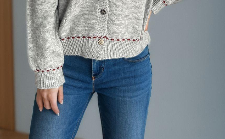 Crew Neck Plain Contrast Trim Sweater Product Image