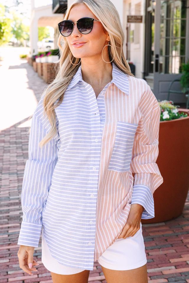 Show Up Blue Striped Button Down Top Female Product Image