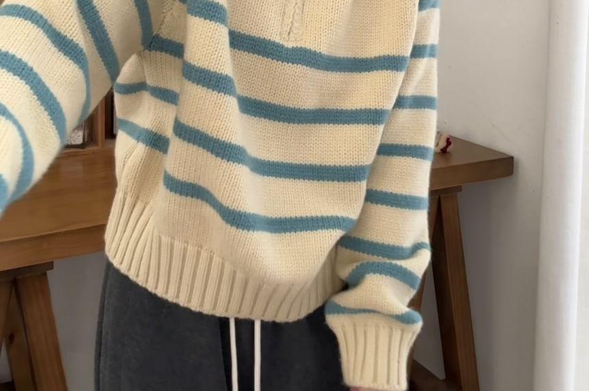 Turtleneck Striped Half-Zip Sweater Product Image