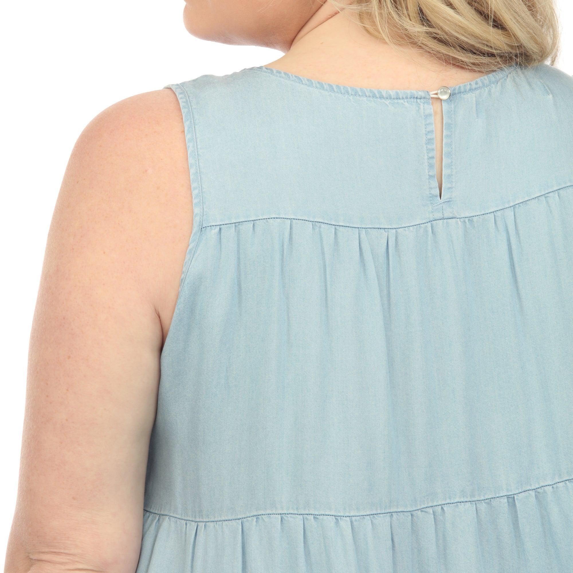 Sleeveless Tiered Chambray Midi Dress - Plus Product Image