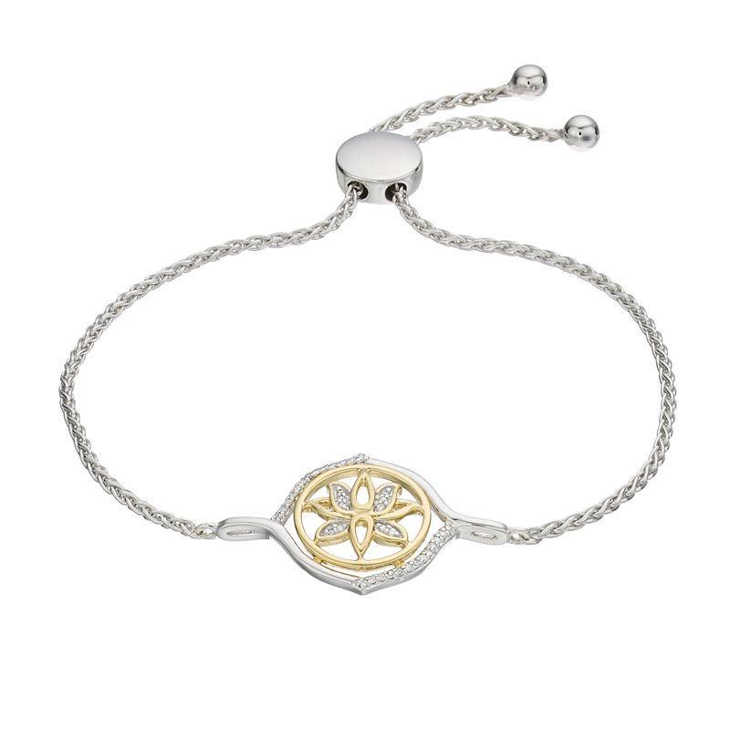 Two-Tone Sterling Silver 1/10 Carat T.W. Diamond Lotus Adjustable Bracelet, Womens Two Tone Product Image